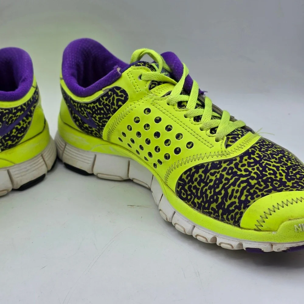 Nike Free 5.0 Running Shoes Mens 10 Volt Purple Safari Print 580590-708 Athletic